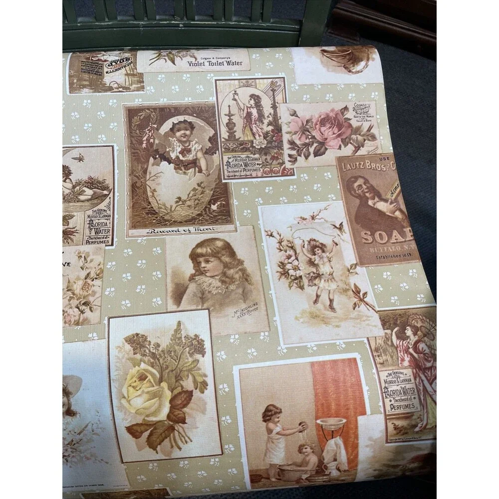 Vintage Victorian Postcard Wallpaper Sunworthy Pre-Pasted Floral Double Roll